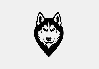 Minimalist black and white husky dog head logo design © joko