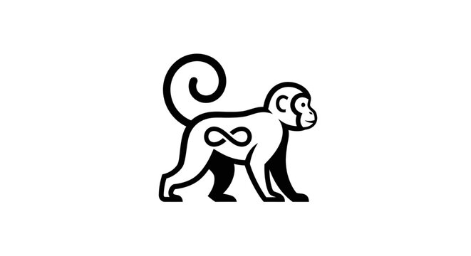 Minimalist black and white monkey icon with infinity symbol