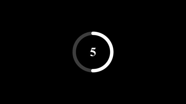 Countdown timer animation from 10 to 0 , One minute countdown timer from 10 to 0 on transparent background, Countdown animation with alpha channel. on black background