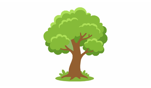 Cheerful Cartoon Nature Tree Vector with Green Leaves and Strong Trunk
