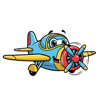 Cartoon Airplane Smiling, Cheerful Aircraft Vector Illustration