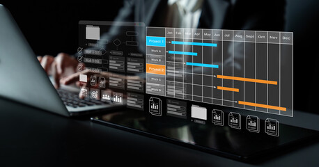 Fototapeta premium Project tracking system with Gantt chart and workflow elements for business scheduling and task management Parse