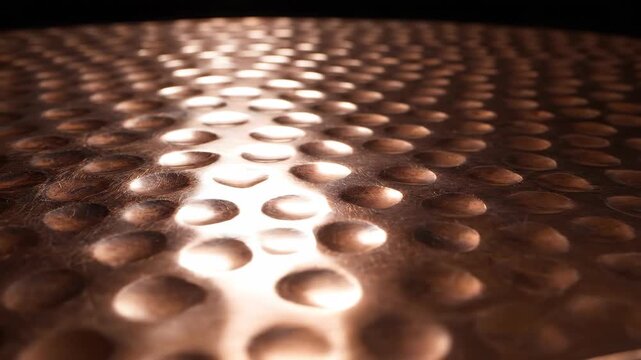 Macro Hammered Copper Sheet Texture with Bright Specular Light Reflections