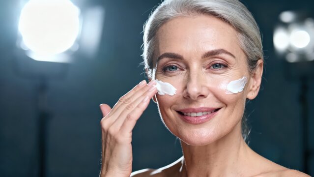 Beautiful mature woman smiling with healthy skin, senior model in 50s skincare and wellness concept