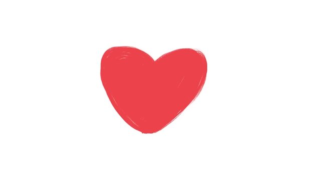 Red heart is beating animation, hand drawn, 4K, video, doodle drawing, transition, looped, stop motion, intro