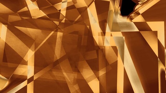 Golden Abstract Geometric Glass Shapes Motion Background with Layered Gold Shapes and Transparent Reflections. 
