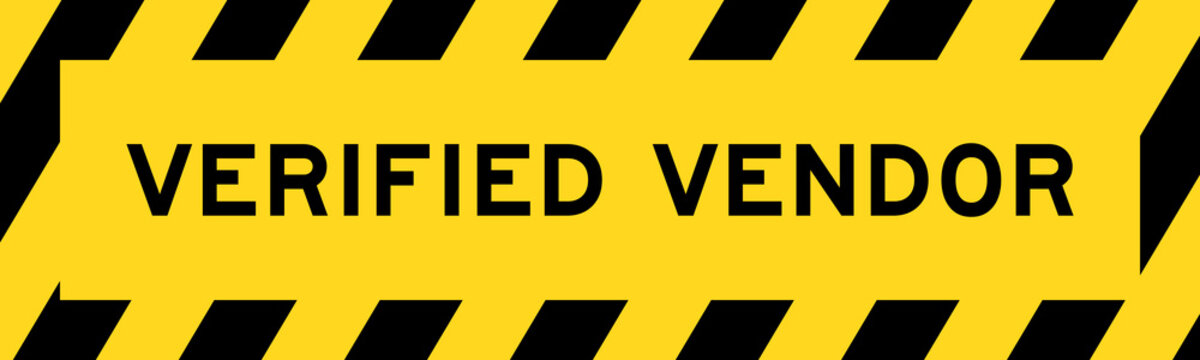 Yellow and black color with line striped label banner with word verified vendor