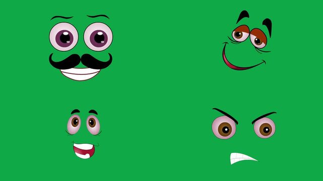 Mustache Tongue Teeth Angry animation on green screen chroma key background flat lighting no shadow flush edge isolated 3d clay model perfect compositing vfx asset high quality render animation