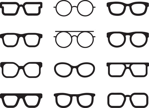 Set of glasses and sunglasses vector illustration collection of eyeglasses fashion eyewear frames and optical vision accessories design