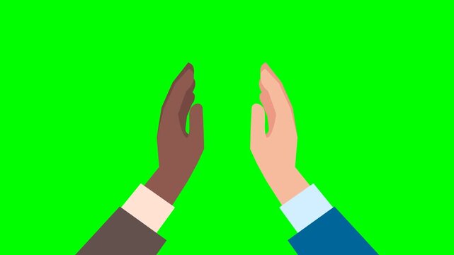 Give me five. Two hands giving a high five. People of different ethnicity making high five salute. Happy businessman collaborating and making an agreement. 2d flat animation. Video. Alpha channel