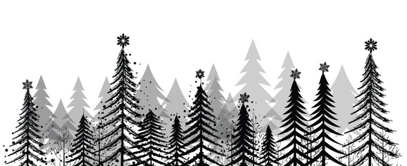 Fototapeta premium Black Forest Vector Silhouette Landscape with Pine Trees, Vector art.