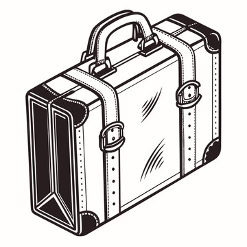Vintage briefcase illustration a detailed black and white vector rendering on a white background attache case