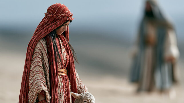 Close-up of an Abigail and King David inspired biblical diplomacy visualization, wisdom and mediation concept, biblical scene photography, conflict avoidance lifestyle, defocused