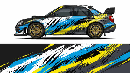 Car with colorful racing stripes design. © emblem