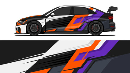 Obraz premium Car with orange and purple decals.