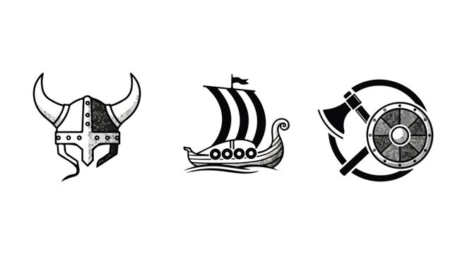 Viking helmet and shield horizontal halftone border