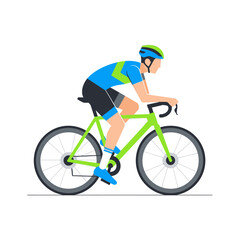 Naklejka premium Cyclist in Blue and Green Cycling Gear on White Background