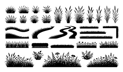 Natural grass silhouette border vector with meadow lawn landscape elements © MdRabbi