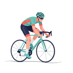 Fototapeta premium Cyclist riding bicycle, vector illustration in motion, isolated on white