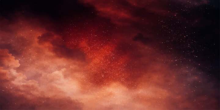 Fiery red clouds with a granular texture swirl ominously, creating a dramatic and apocalyptic sky, hinting at cosmic events or intense meteorological phenomena.