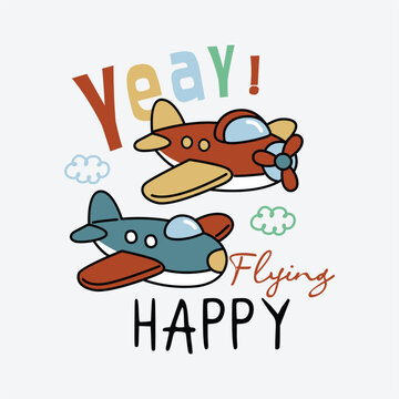 Cute Cartoon Airplanes Flying Illustration