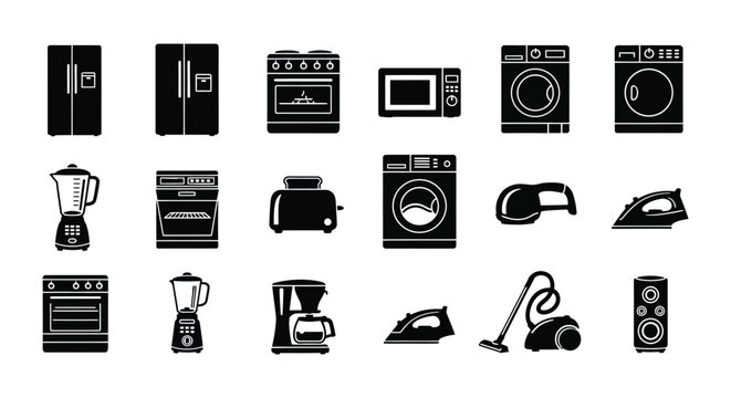 Household Appliance Silhouettes On White Background appliances