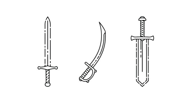 Medieval broadsword hilt and curved scimitar in halftone style