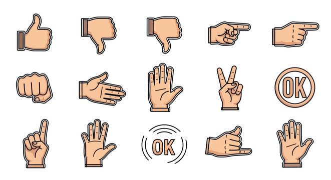 Hand gestures icons signs symbols.