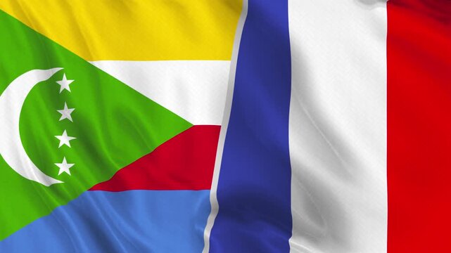 Comoros and France Flag Waving Animation Loop
