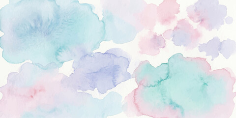 Soft watercolor washes in pastel hues of pink, purple, and turquoise blend and drift across a textured white background, creating an ethereal and dreamy abstract art piece. © Black Art