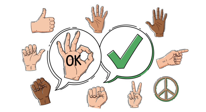 Hands making various gestures signs.