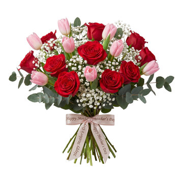 Elegant flower bouquet featuring roses tulips and baby's breath for Mother&rsquo;s Day celebration