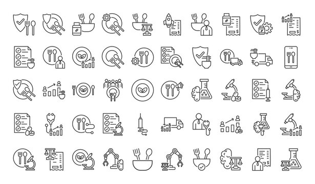 Hazard Analysis and Critical Control Points Icon Pack Outline Vector Style for Business Food Safety System Risk Control Quality Management Compliance Process and Industry Standard Design Set