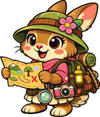 Naklejka premium Explorer Adventure Rabbit Vector on transparent background 