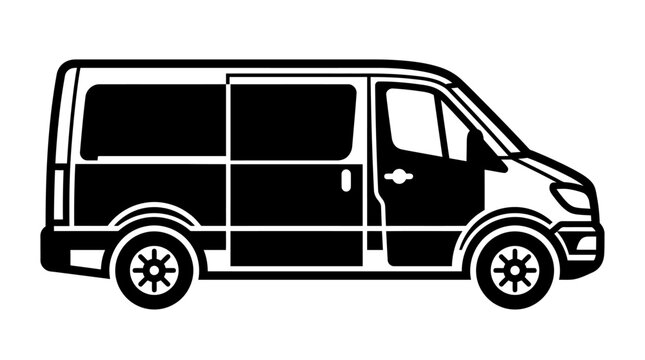 Black and white van illustration isolated on white background for design use