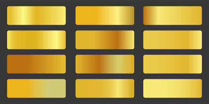 Vector collection of gold gradients. Realistic golden metallic palettes. gold gradient set. editable vector texture in eps10. Premium Gold Swatches. Vector illustration