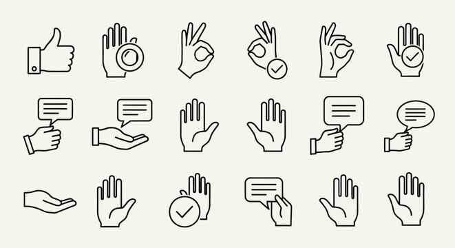 Hand gestures and thumbs icons.