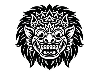 Obraz premium Traditional Mask Tribal Face Motif. Intricate black and white Balinese Barong mask with traditional detail