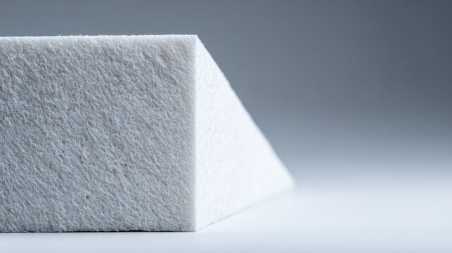 Angled pulp wedge support closeup reveals tapered profile and sharp geometry, designed for device stabilization during shipping, packaging designer mockup for electronics shows matte texture