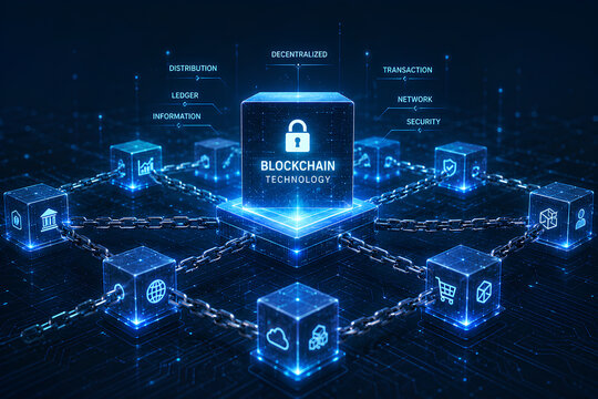 Futuristic Blockchain Technology Network with Secure Digital Data Connections