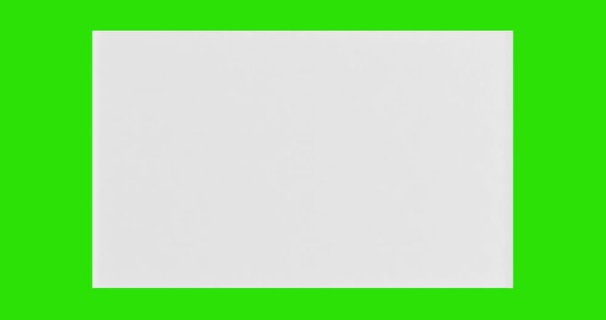 4k Resolution Video: Blank White Mockup Rolled Paper Poster With Clean Surface Opening From Center On Green Screen Chroma Key Background With Alpha Matte