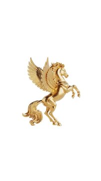 4k Resolution Vertical Video for Social Media: Mythical Freedom And Power Symbol. Golden Winged Pegasus Rearing With Spread Wings Seamless Looped Rotating On White Background With Alpha Matte