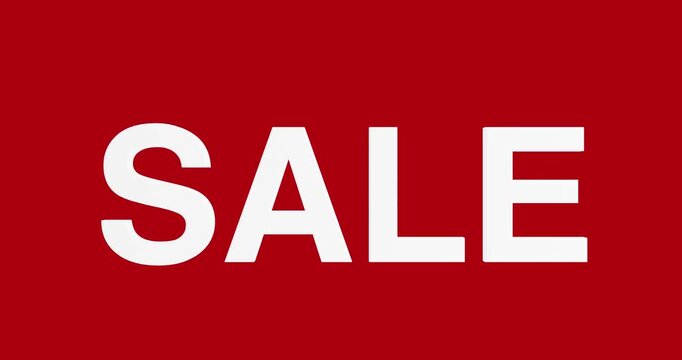 4k Resolution Video: Retail Sale Discount And Promotional Marketing Concept. Animated Percent Symbol Ball Generates Bold White Sale Typography Sign On Bright Red For Shopping Seasonal Offers