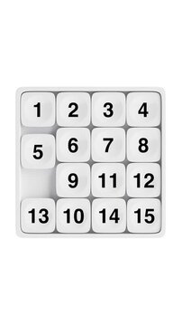 4k Resolution Vertical Video for Social Media: Logic And Problem Solving Concept. Numeric Sliding Puzzle Board With Rearranged Tiles And One Empty Space Animated on White Background With Alpha Matte