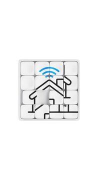 4k Resolution Vertical Video for Social Media: Smart Home And Connectivity Concept With Fifteen Puzzle And House Wifi Icon. Animated Sliding Tile Game Forming Home Automation Symbol 