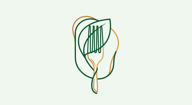 Eco-Friendly Cuisine Logo Depicting A Fork, Leaf, And Artistic Design, Perfect for Branding