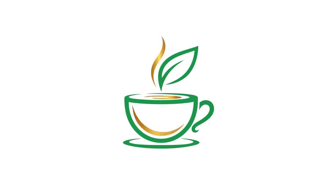 Elegant Green Tea Cup Logo With Leaf Symbolizing Wellness And Natural Beverages