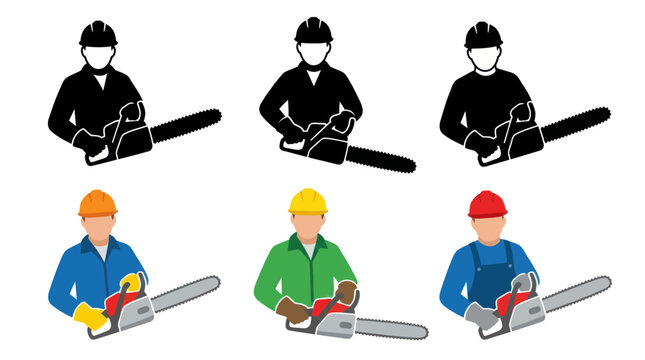 Lumberjack and Construction Worker Icon Set