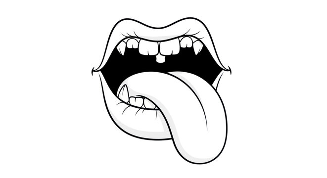 Open Mouth with Fangs and Sticking Out Tongue, Biting Lip