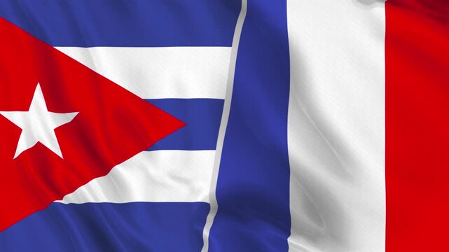 Cuba and France Flag Waving Animation Loop